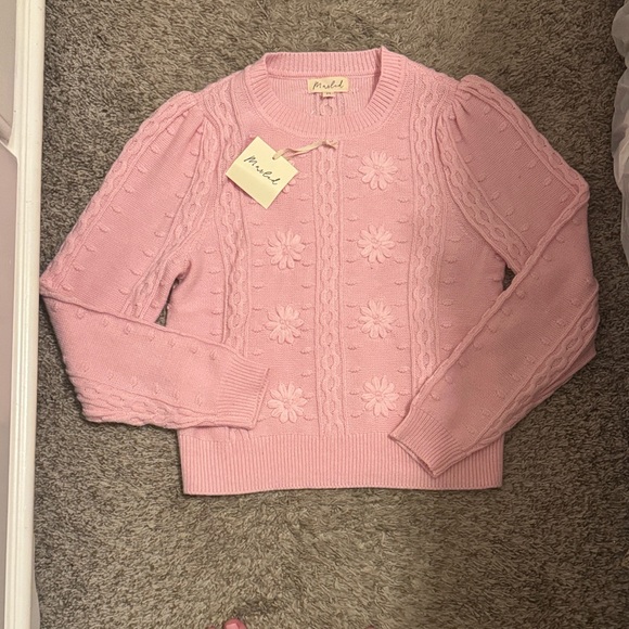 Anthropologie Pink Floral Sweater - Picture 1 of 2